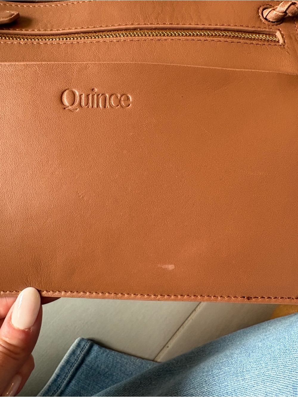 Quince Italian Leather Handwoven Satchel | Cognac | Large - Picture 14 of 16